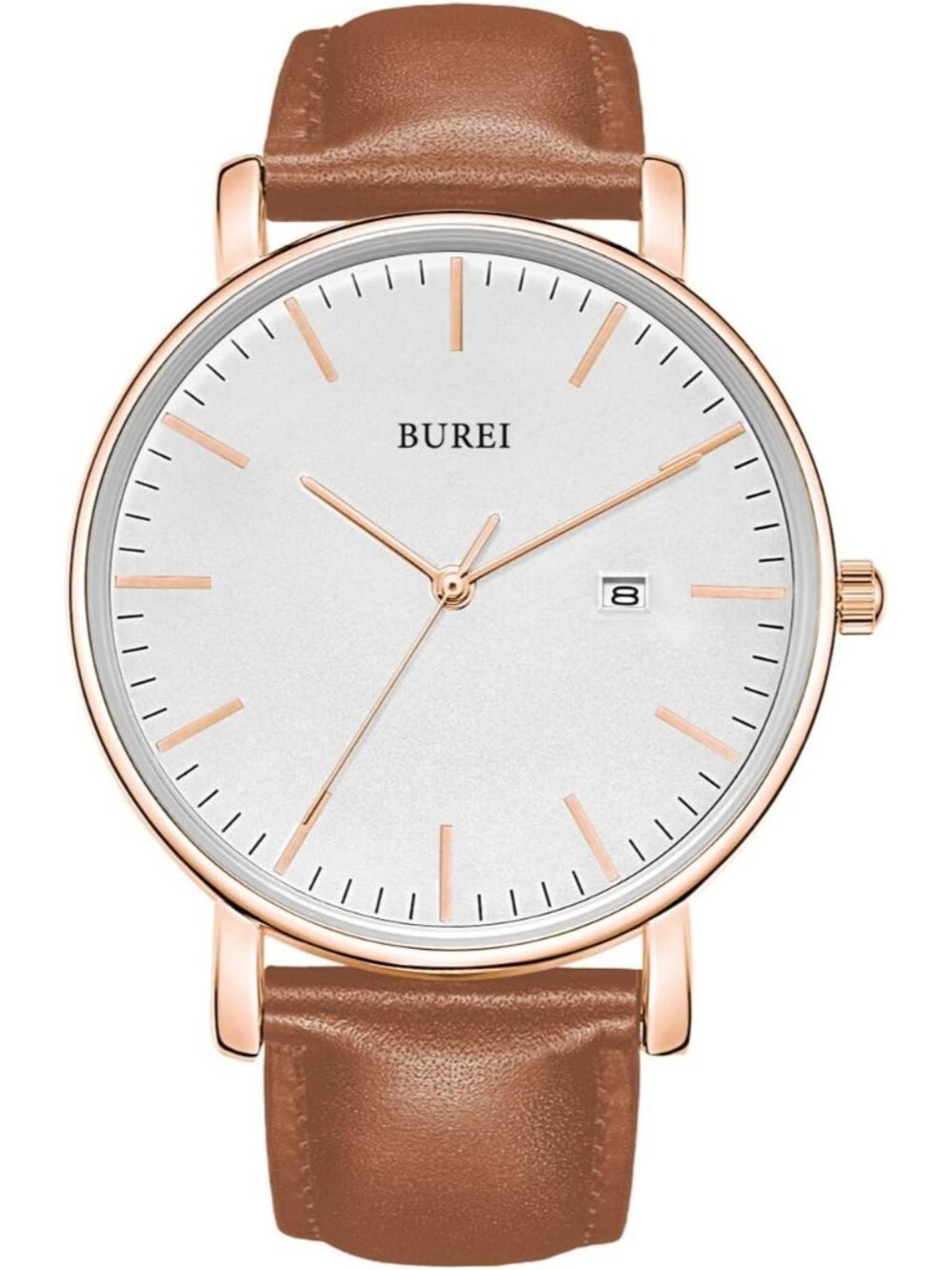 Men's White And Brown Band Mesh Strap Minimalist Analog Quartz Waterproof Watch